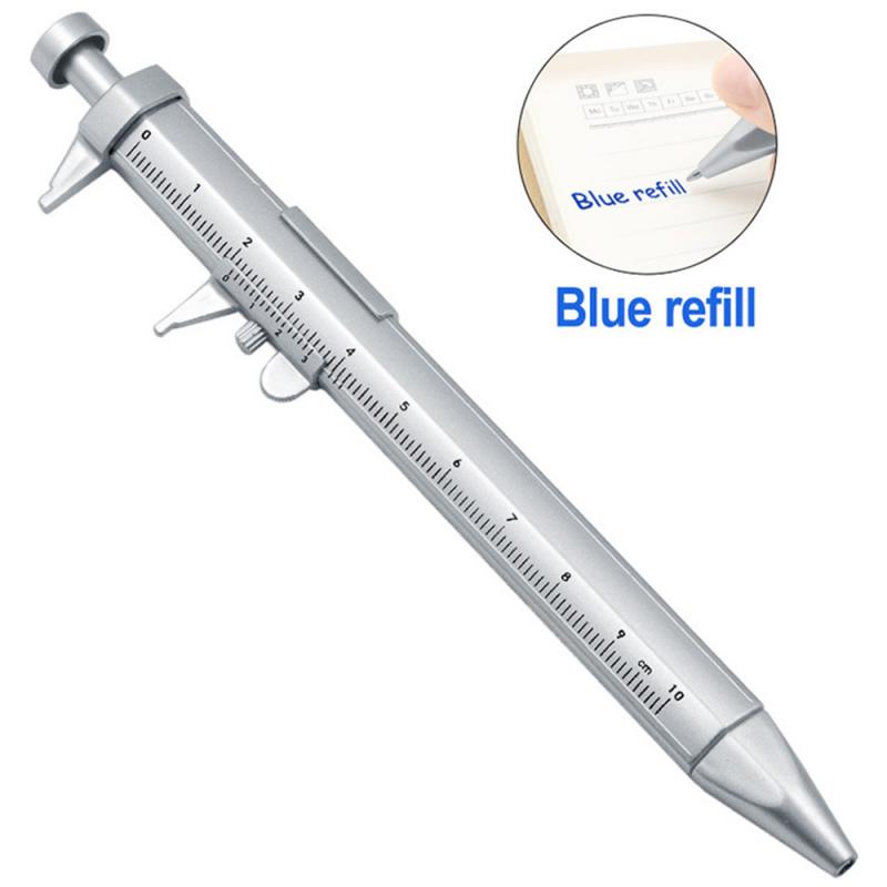 0-100MM Vernier Caliper Marker Pen Ballpoint Pen Silver Gauging Tools Multifunction Measuring Pen Measuring Hand Tool: Blue refill