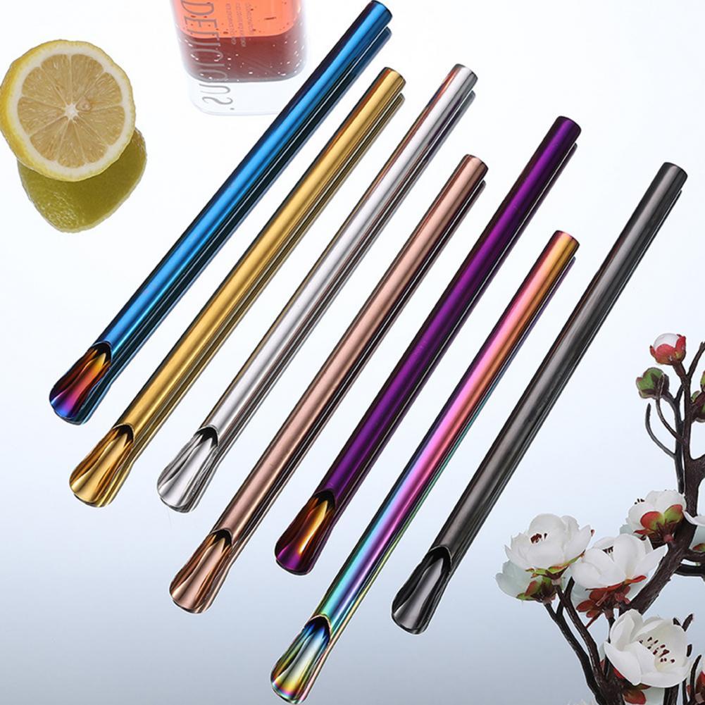 Drinking Straw Eco-friendly 2 in 1 Function Stainless Steel Colorful Drinking Straws for Home Party Supplies Bar Accessories