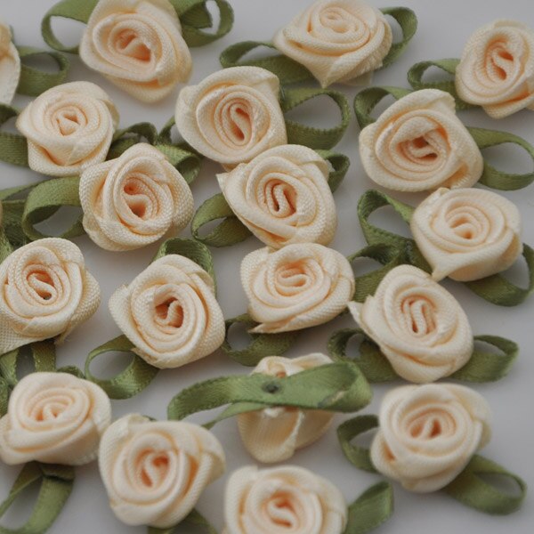 50 pcs Satin ruban fleurs arcs Rose couture mariage Appliques artisanat B039: Beige