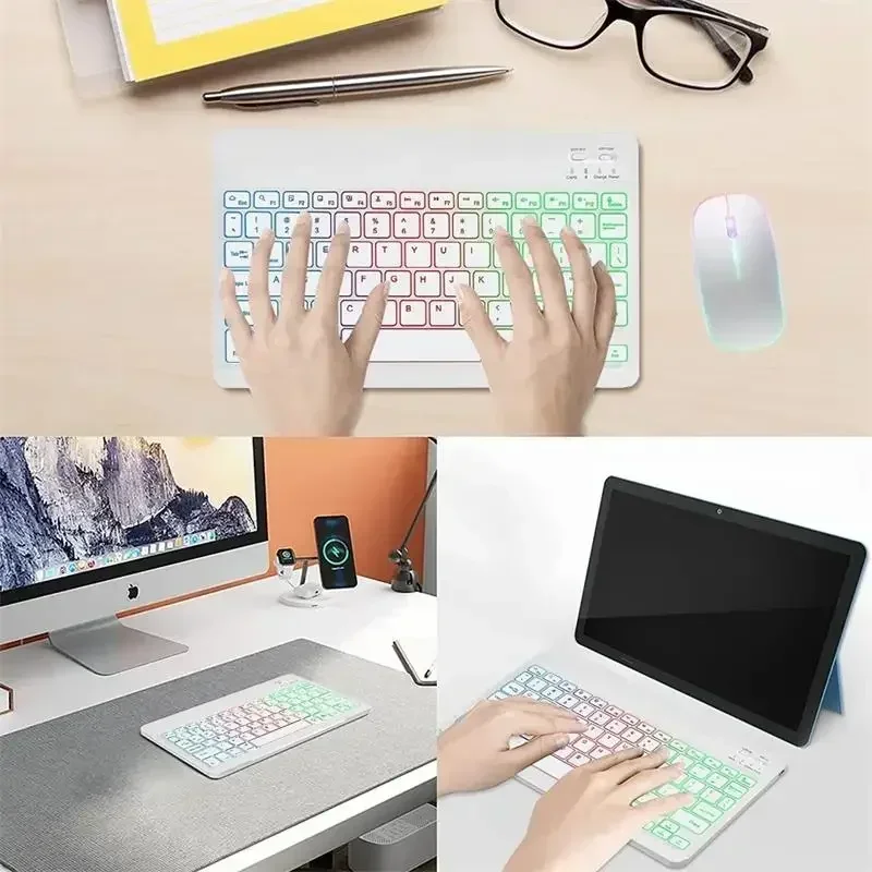 Toetsenbord voor tablet Android iOS Windows Draadloos muistoetsenbord Bluetooth-compatibel toetsenbord met regenboogverlichting voor iPad-telefoon