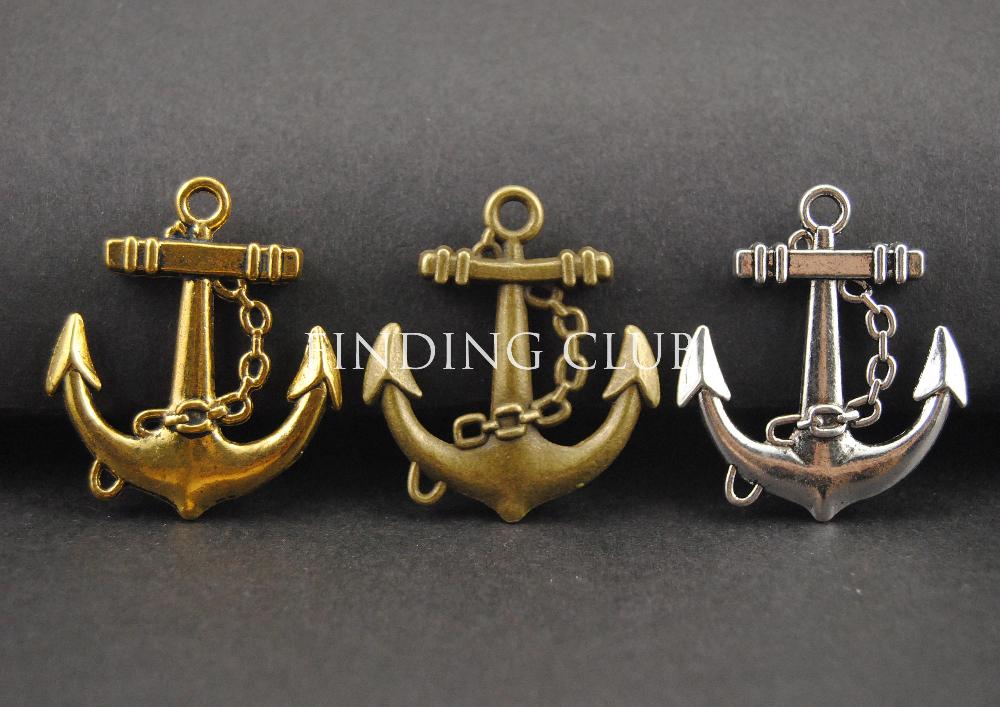 10pcs/lot 3 Colors Anchor Sea Charm Pendant Fit Bracelets Necklace DIY Metal Jewelry Making