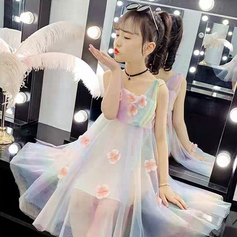 Vestito estivo da ragazza 2022 vestito con cinturino a fiori colorati moda bambino Chiffon principessa vestito da festa per ragazze abbigliamento per bambini bambini 12Y