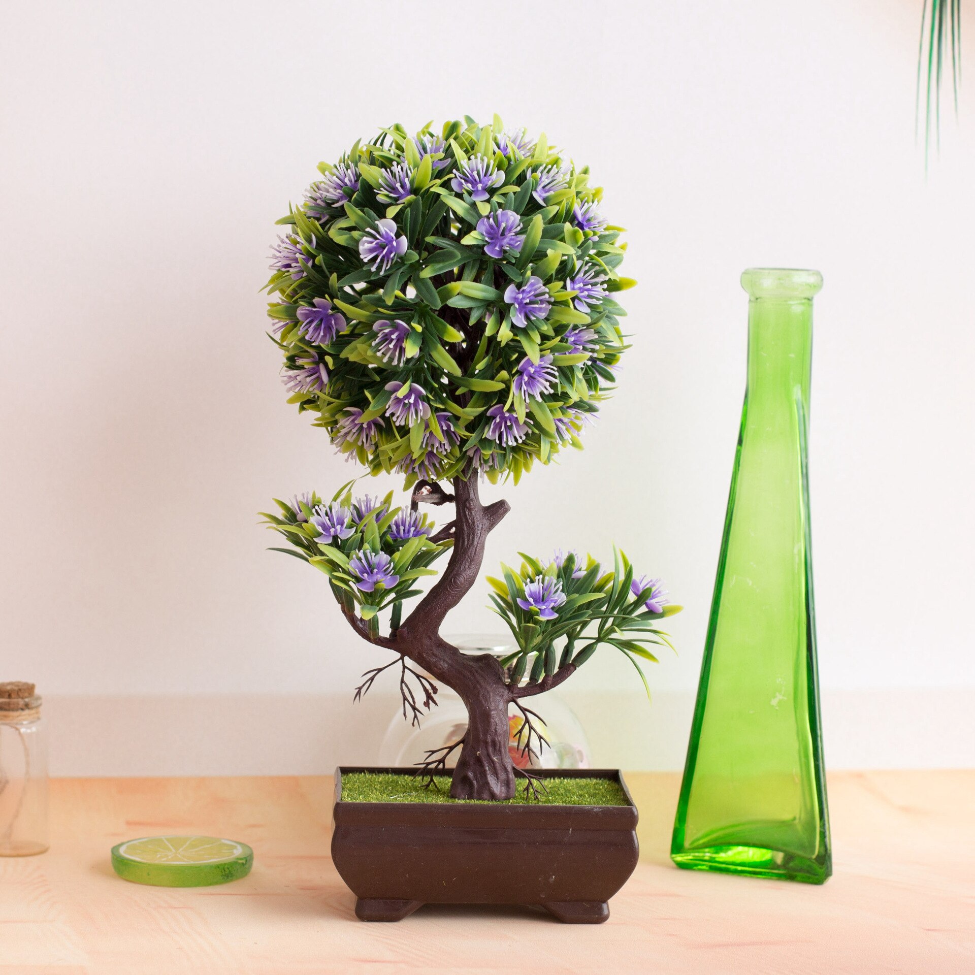 Árbol de flores de ciruelo en forma de S, bonsái Artificial, simulación de plástico, maceta pequeña, plantas, flores, mesa de hogar, decoración de jardín, 1 ud.: S meihua Violet