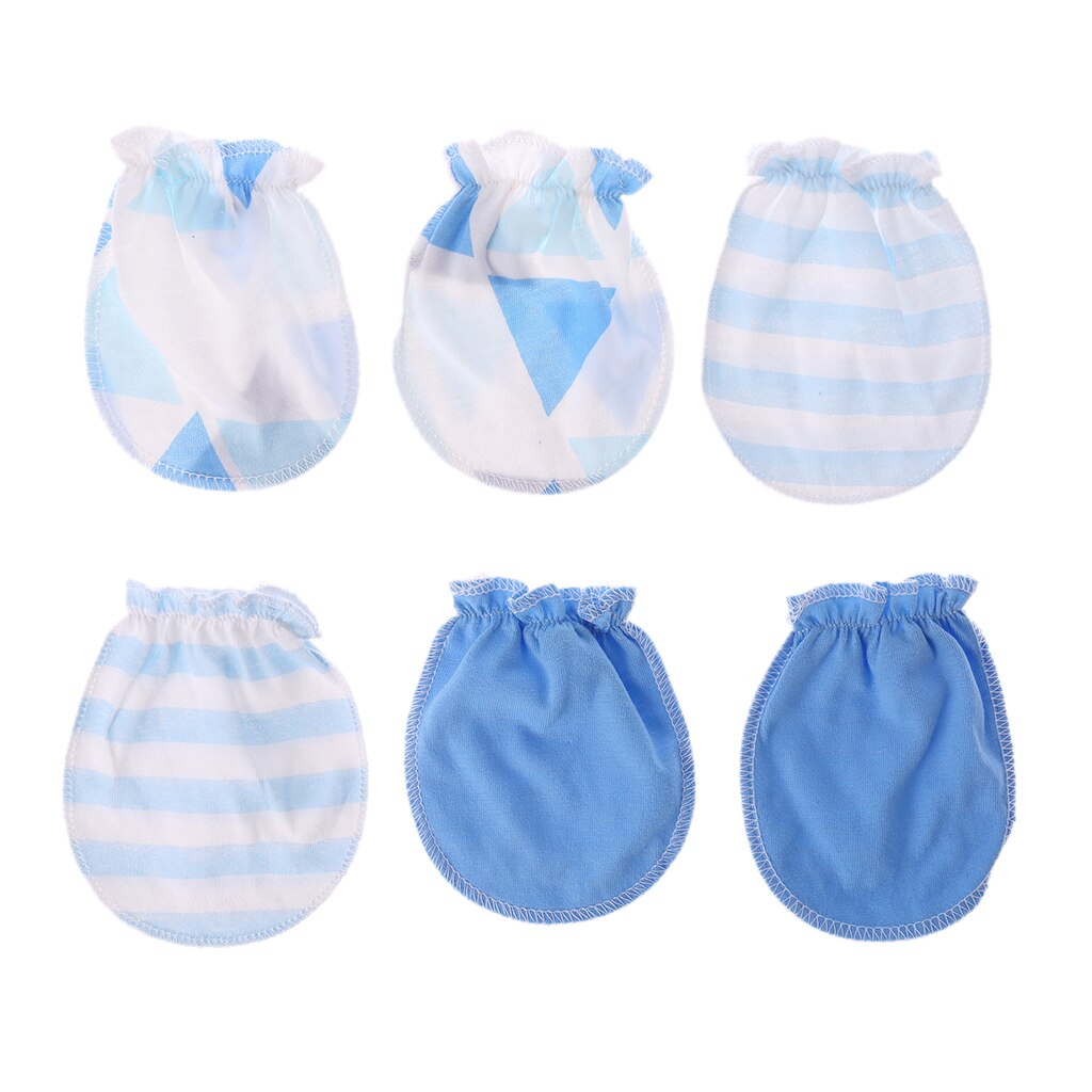 Gants anti-rayures pour bébés 3 paires | Gants de Protection pour -né, mitaines en coton pour visage: Bleu ciel