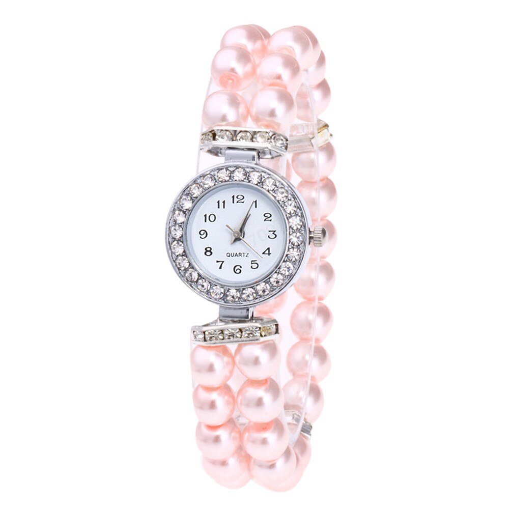 Vrouwen Luxe Crystal Horloges Diamond Parel String Quartz Horloge Band Sport Dames Horloge Digitale Horloge Vrouwelijke