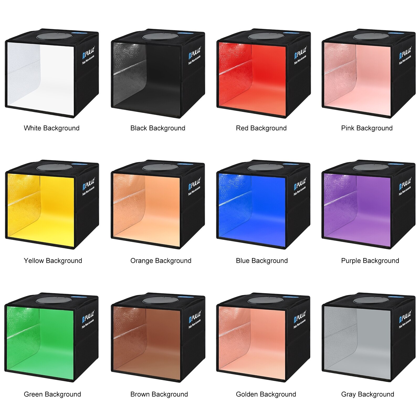 PULUZ 25cm Photo Studio Light Box with 12 Colors Background Mini Tabletop Lightbox Photography Soft Shooting Box Tent Ring Light