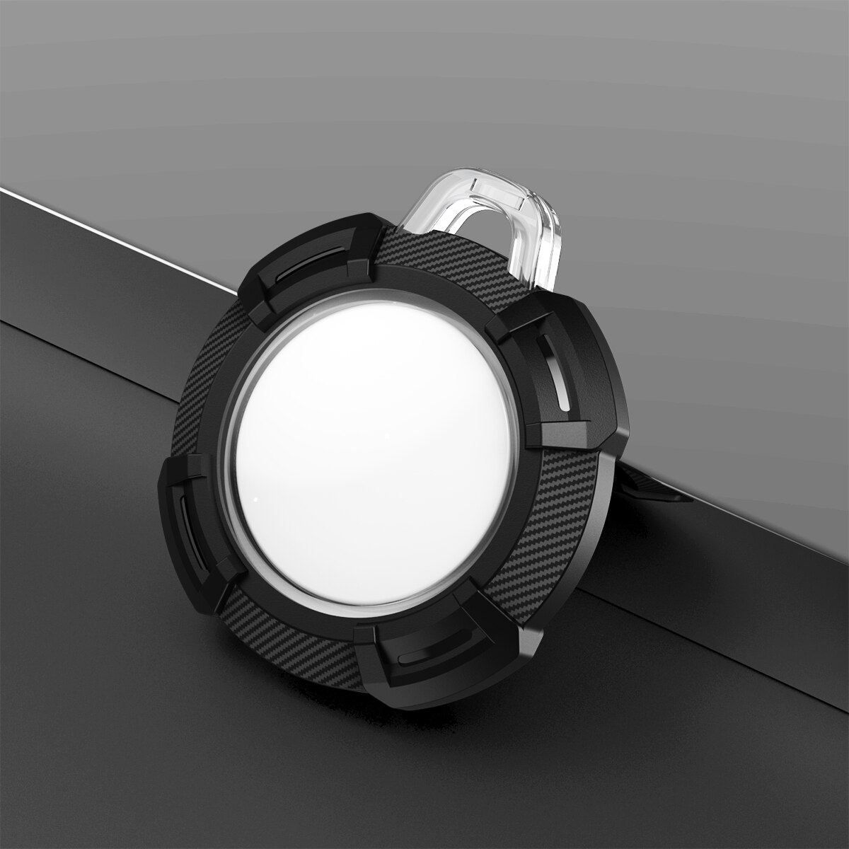 360 ° copertura protettiva di protezione completa per Apple AirTag custodia paraurti antiurto in Silicone in fibra di carbonio per AirTag fibbia anti-perso: Black