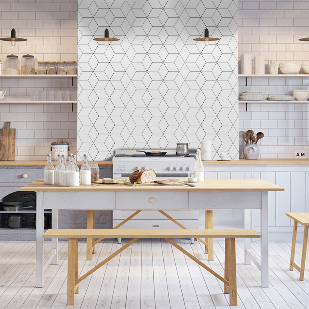 Kök badrum vit mosaik kakel klistermärke vattentät backspalsh, modern diy nordisk heminredning möbler väggdekal