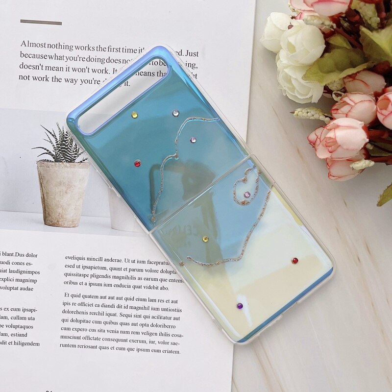 For Samsung Galaxy Z Flip Case Luxury Watercolor Marble Rhinestone Blue Light Phone Cases For Samsung Galaxy Z Flip F700 Cover: 05