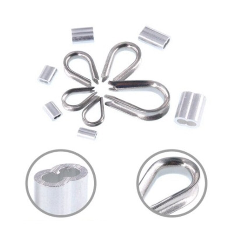 265Pcs Stainless Steel Wire Rope Cable Thimbles Combo and Aluminum Crimping Loop Sleeve Assortment Kit