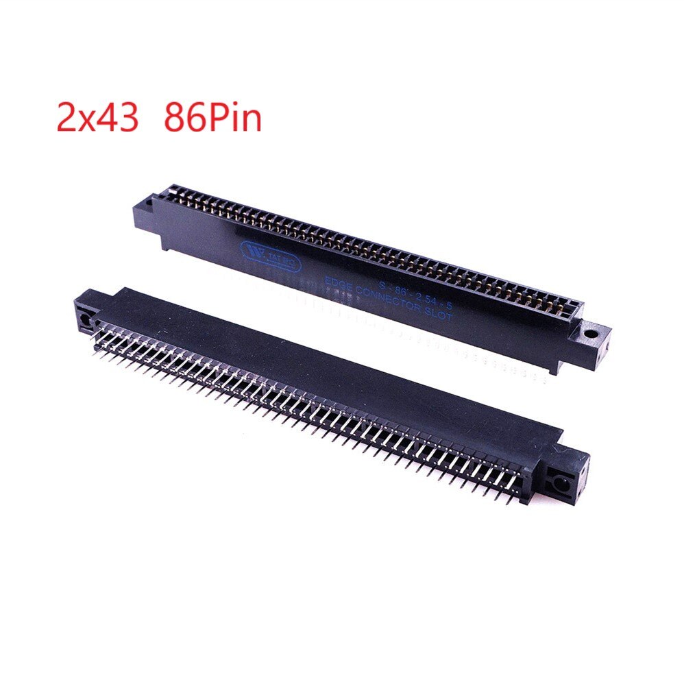 Connecteur de carte de bord, pas de fente de 2.54mm oreilles, montage de prise de doigt doré, 5 pièces, 24 42 44 48 50 56 60 86 88100 128 broches PCB: 2X43 86 Pin