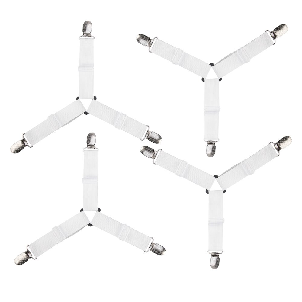 Lot de 4 pinces à suspendre, cordon, crochet, boucle, fermoirs, élastiques réglables, housse de matelas, couvertures, attaches, clips pour draps de lit: Blanc