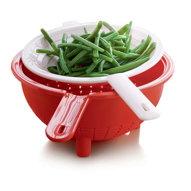 Tupperware Double Drainer, Saladin Kitchen Helper, Strainer Red-White Drainer Strainer