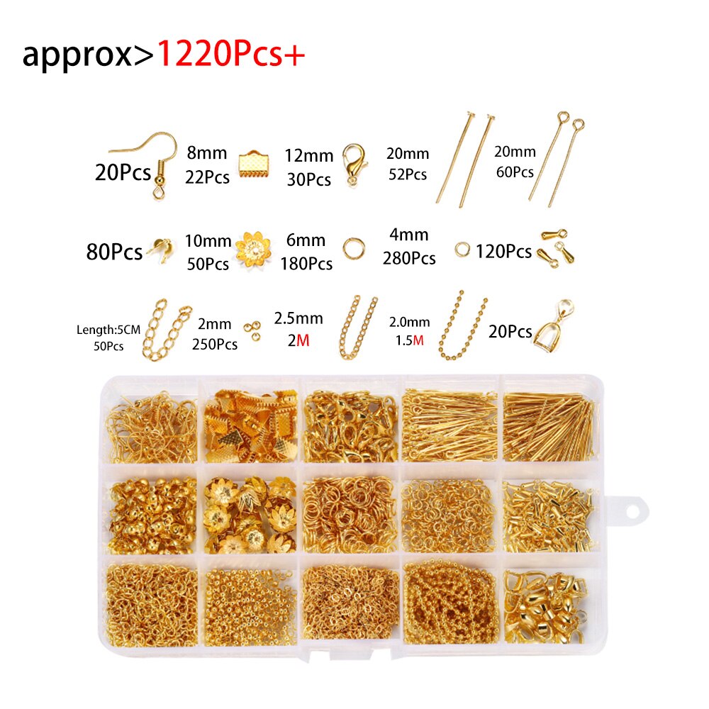 1220 Stks/set Oorbellen Haak Keten Open Jump Ring Headpins Diy Voor Ketting Bracelect Sieraden Maken Kits Vinden Benodigdheden Sets: Gold