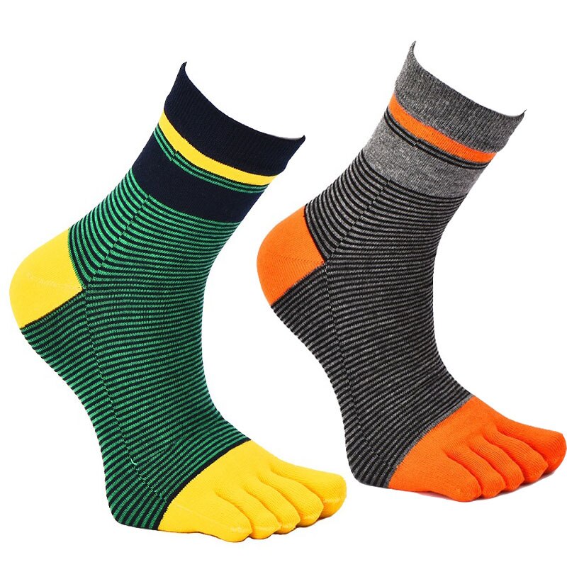 2 Pairs/Lot Stripes Cotton Men's Feet Toe Socks Boys Anti-friction Sports Breathable Five Toe Socks Anti-friction: Mixed 3