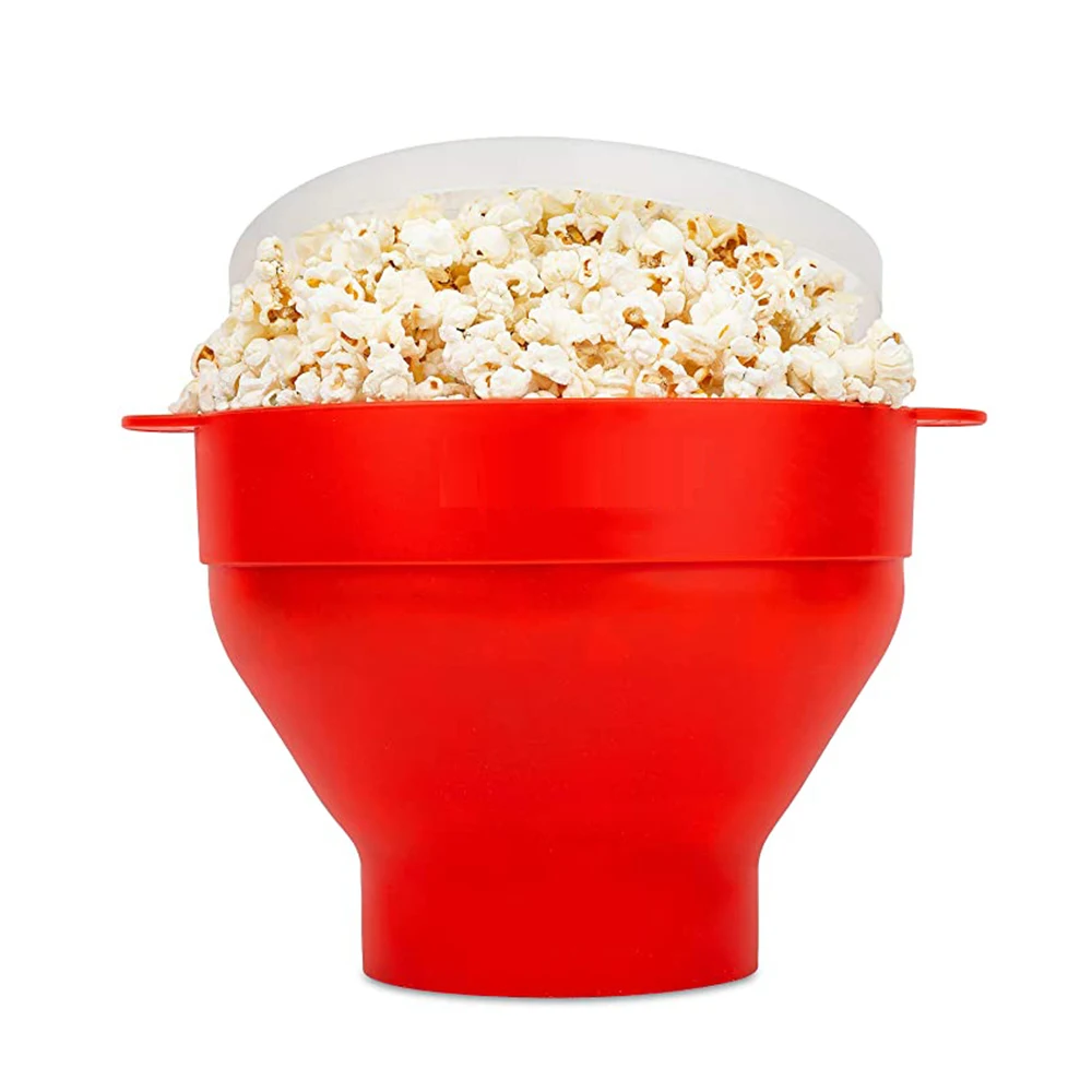 Recipiente plegable de silicona para palomitas de maíz, utensilio de cocina de para hacer palomitas de maíz en microondas, cubo para hacer cuencos con tapa