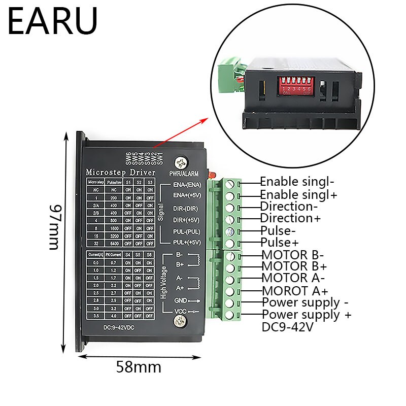 controlador de Motor paso a paso Microstep conductor Digital TB6600 DC9-42VDC Nema23 1 eje 2 Fase 4A enrutador CNC controlador