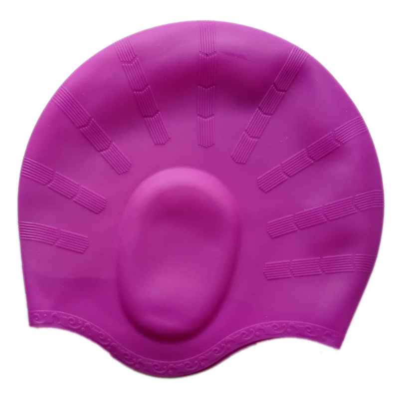 Svømmehætte ører beskytter silikone vandtæt til langt hår kvinder mænd voksne svømmehætter damer dykkerhætte hat: Lilla