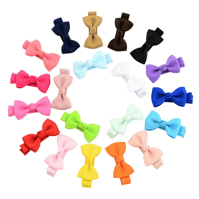 MIXIU 20pcs/set Baby Girl Solid Bow Hair Pin With Fully Wrapped Bowknot Hair Clip Safety Alligator clip Kids Hair Accessories