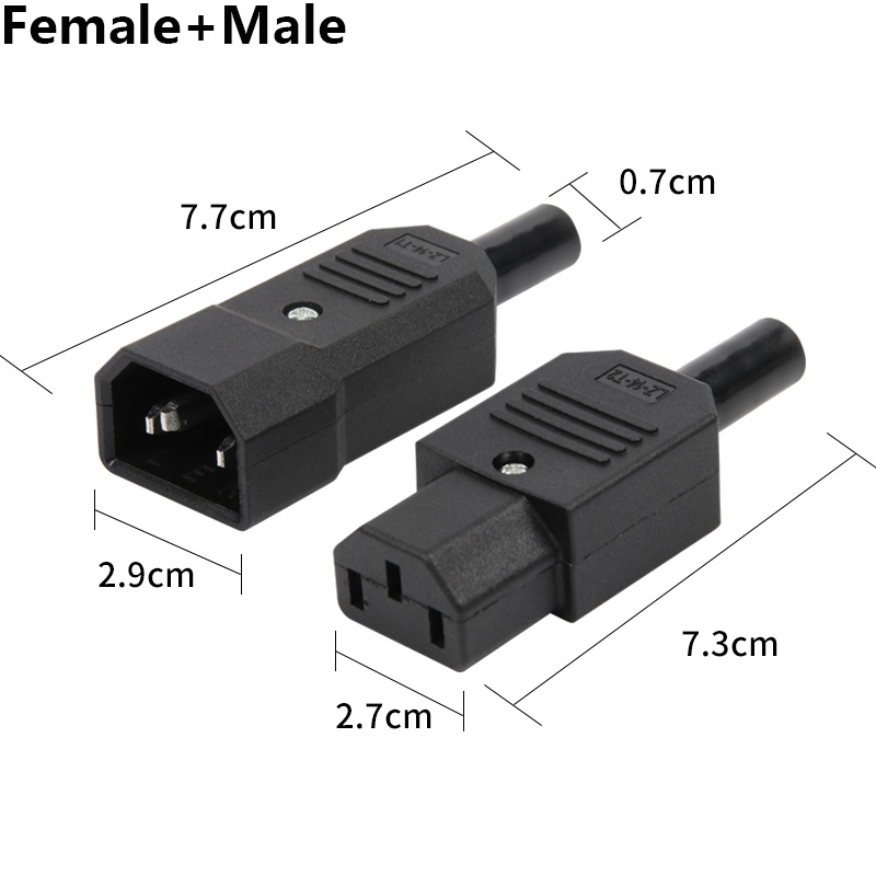 IEC Rechte Kabel Connector C13 C14 10A 250 V Zwarte vrouwelijke & mannelijke Plug Herbruikbare Power Connector 3 pin AC Socket