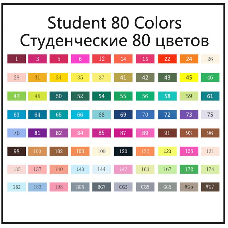 TOUCHNEW Alcohol Gebaseerd Markers Set Twin Glad Inkt Kleur Sketch Marker Pennen Finecolour Tekening Brush Pen Dessin Feutre Alcool: Student-80