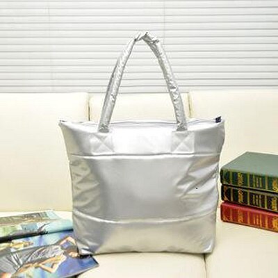 Novo 2019 Mulheres Bolsa Da Forma Sacos de Espaço De Algodão Macio Ocasional Patente Pena Para Baixo Bolsa de Ombro Mulheres Senhora Pequenos Sacos Do Mensageiro: Silvery Handbag