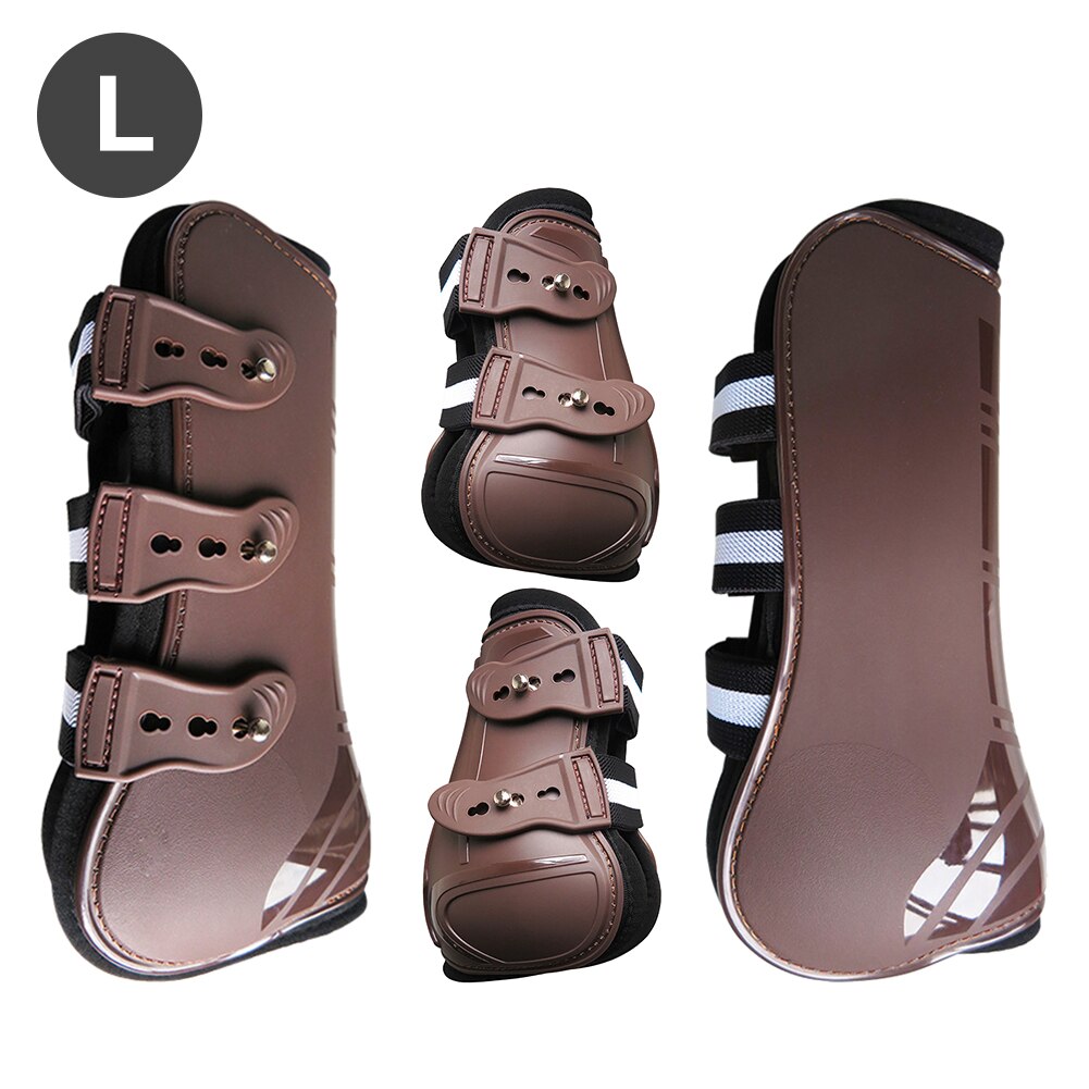 Accesorios de protección de piernas ecuestres, 4 Uds., botas para tendón de caballo de salto con absorción de impacto duradera, parte trasera delantera de PU: Brown L
