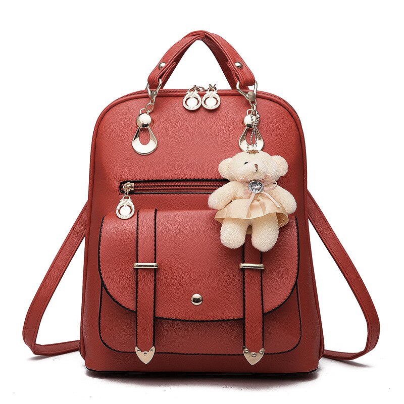 Backpack Women Pu Leather Female Backpacks Teenager Girls Female School Mochila Feminina Rucksack Mochilas Mujer: Wind Red