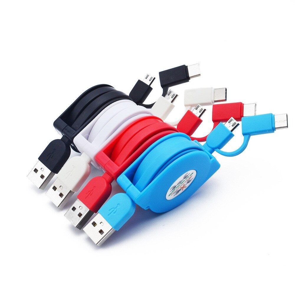 1m 2 in 1 usb-oplaadkabel voor iphone & micro usb & usb c-kabel intrekbare draagbare oplaadkabel voor iphone  x 8 samsung