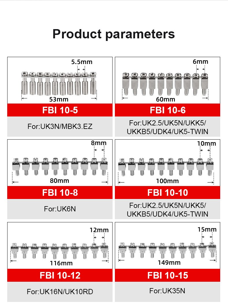 ZYCN 1PCS Fixed Bridge FBI 10-4/5/6/8 For UK-2.5B 5N UDK-4 Din Rail Screw Terminal Block Accessories