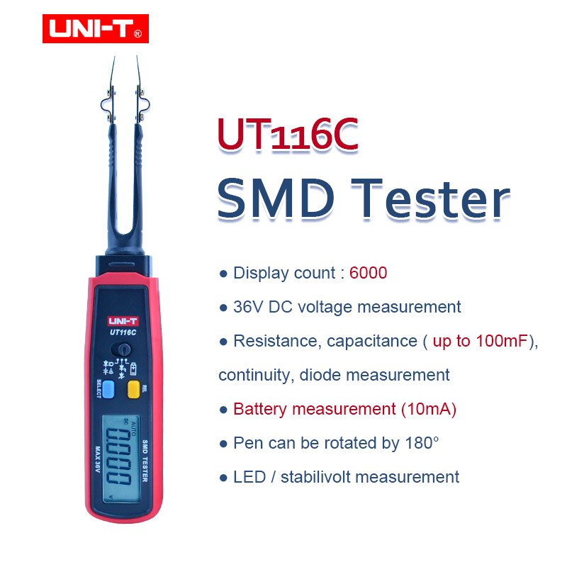 UNI-T Smd Tester UT116A UT116C Multimeter Auto Range Weerstand Capaciteit Diode (Rcd) Led Zener Dcv Continuïteit Batterij Tester: UT116C