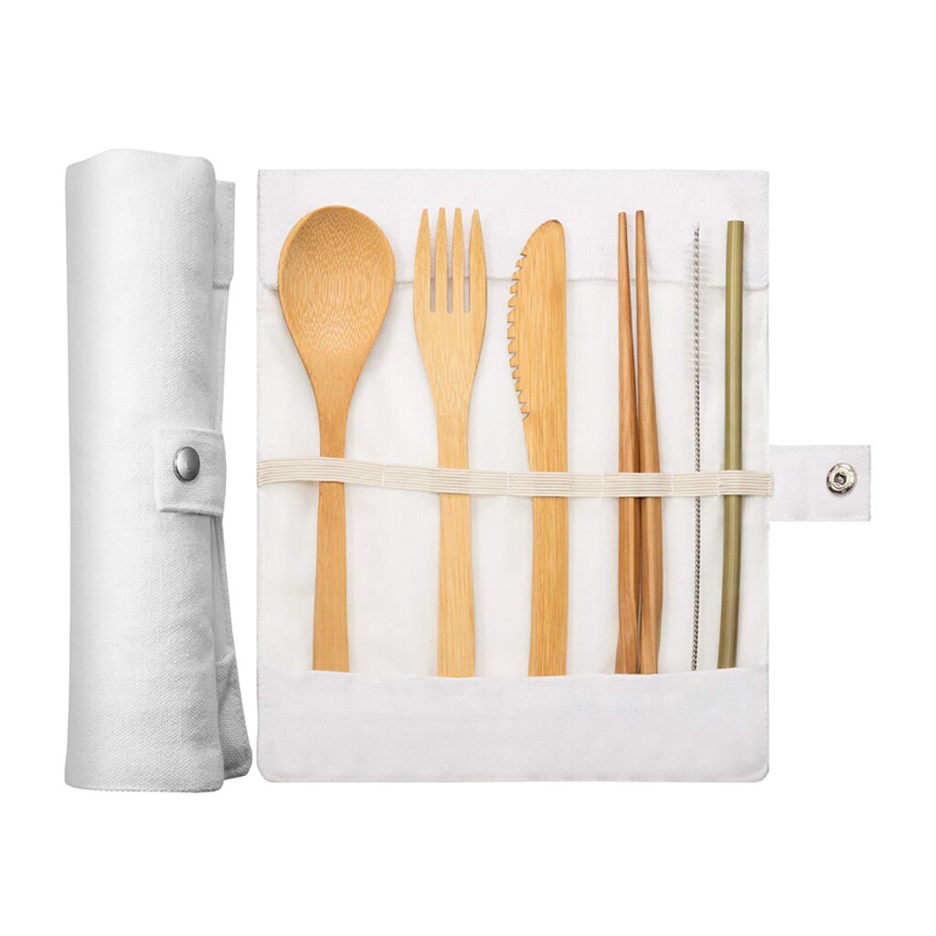 Travel Bamboo Cutlery Set Utensils Biodegradable Wooden Dinnerware Outdoor Portable Flatware Zero Waste Bamboo Tableware Set: WH
