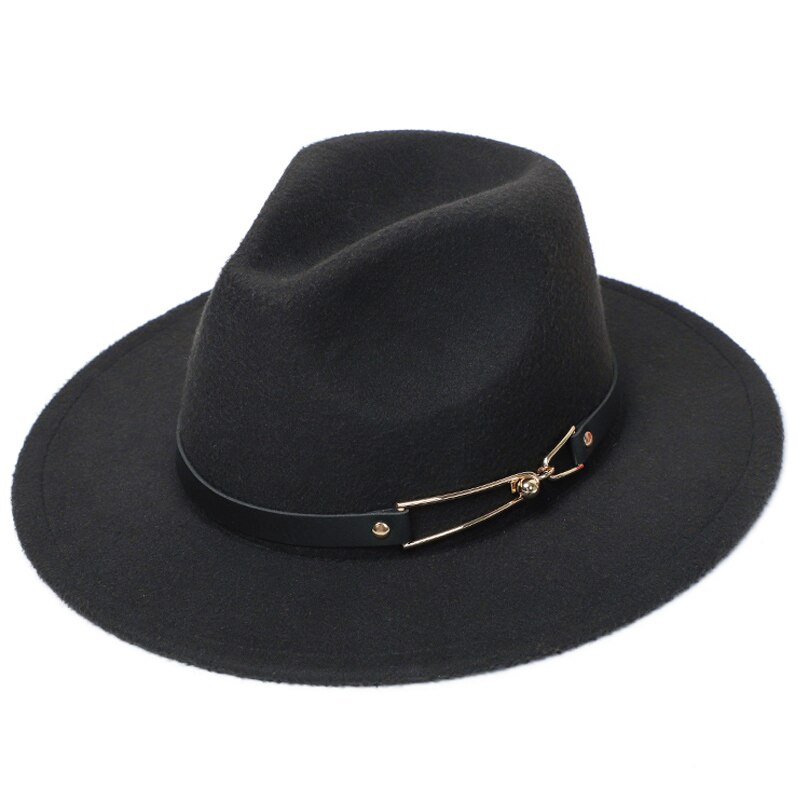 Menn kvinner bredkant ullfilt fedora panama hatt med belte spenne jazz trilby lokk fest formell topp lue