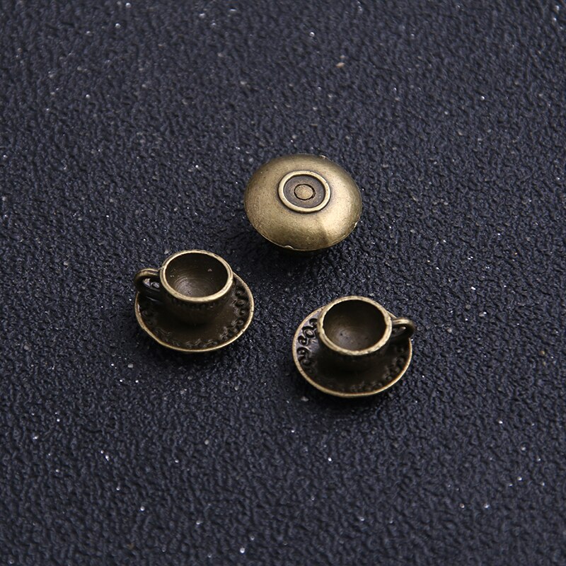 Pendentifs en forme de tasse de café 3D, couleur tibétaine/Bronze, pour la fabrication de bijoux, artisanat fait à la main, 14mm, 8 pièces