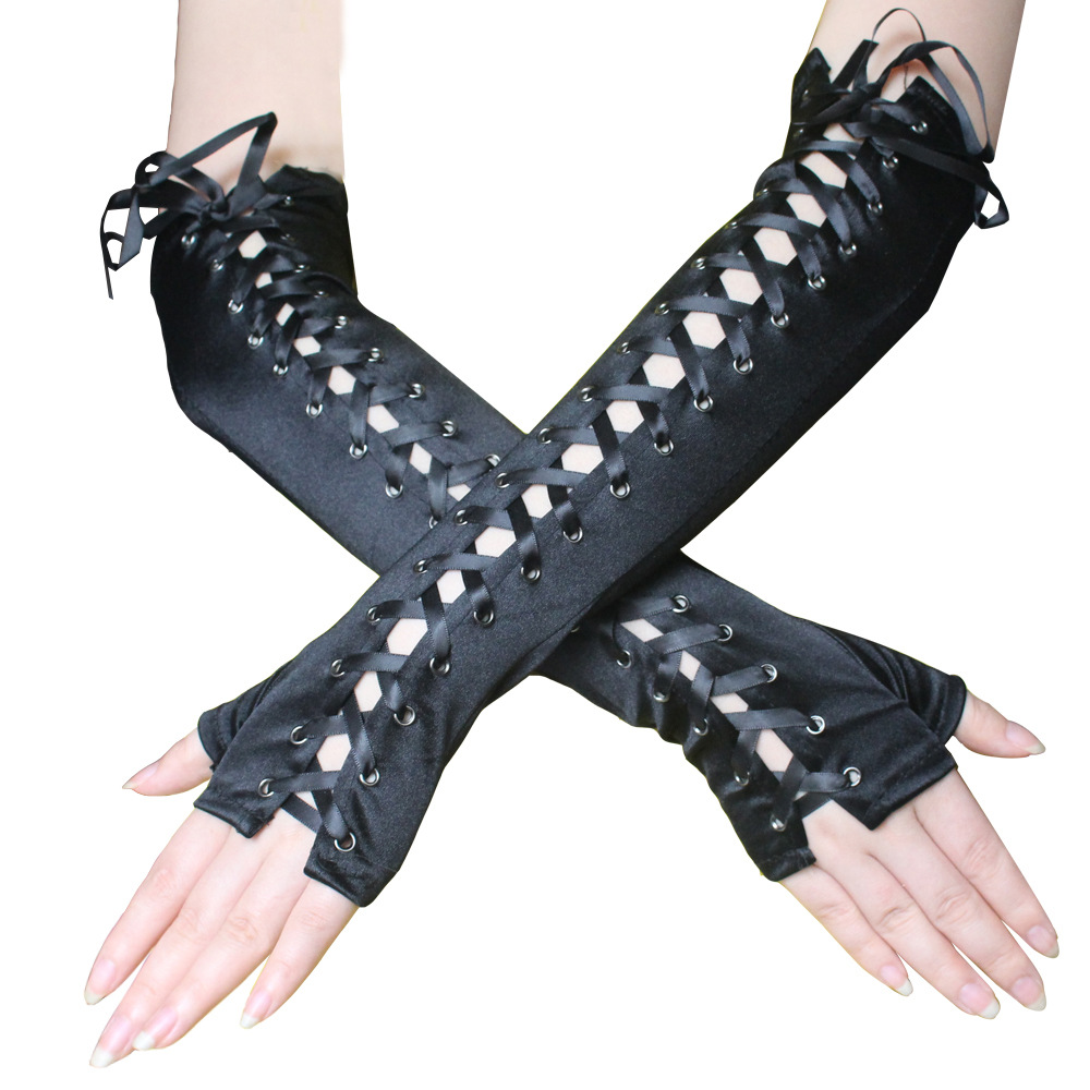 Kanten Handschoenen Sexy Kant Lange Handschoenen Winter Elleboog Lengte Half-Vinger Handschoenen Lint Vingerloze Visnet Mesh Ceremoniële Party Handschoenen: green