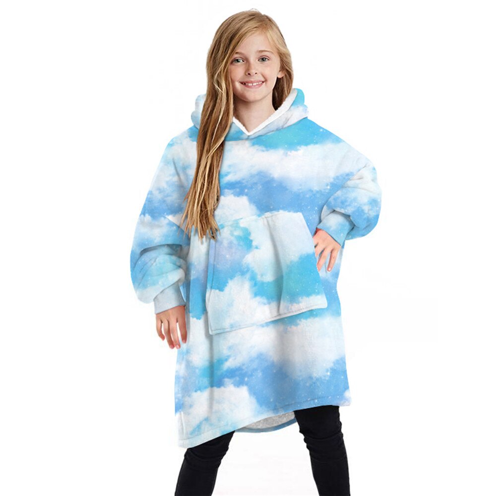 New Kids Unisex stampato indossabile coperta felpa con cappuccio Chikdren Boy Girl Fleece felpa con cappuccio oversize inverno caldo canguro 7-13Y