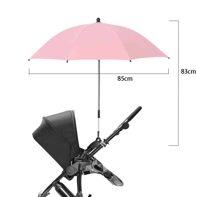 Universal Baby Stroller Folding Umbrella UV Protection Rainproof Infant Stroller Cover Umbrella 360 Degrees Adjustable Sunshade: 85cm Pink