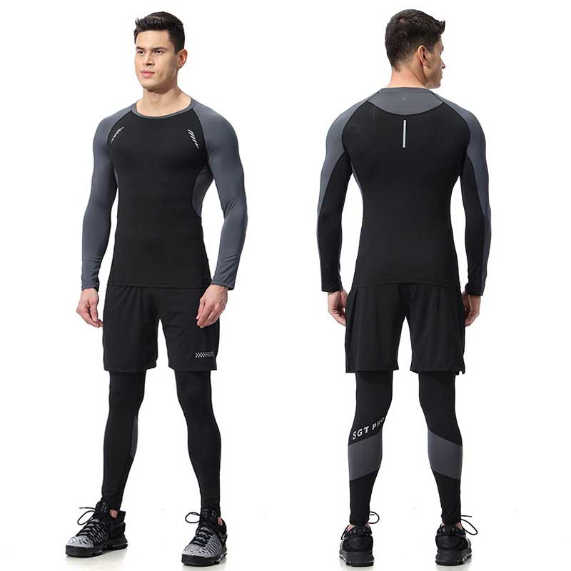 Men Long Johns Winter Fitness Gymming Sporting Suit Runs Top Shirts + Tight + Shorts Leggings Pants Thermal Underwear Sets