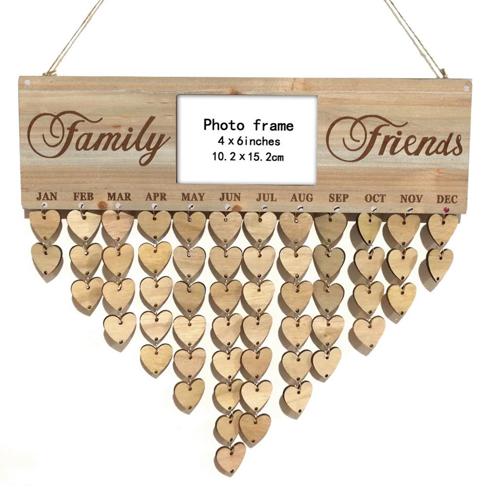DishyKooker Wooden Family Note Board Photo Frame Calendar Wall Hanging Birthday Reminder Plaque