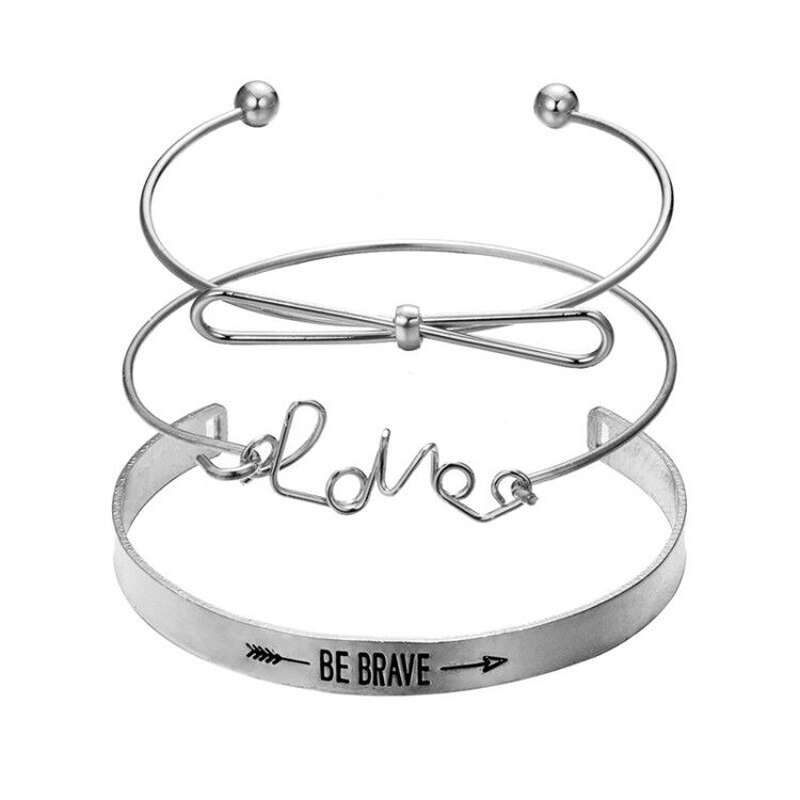 Tocona 3 teile/satz Böhmischen Öffnung Werden Mutig knapp Knoten Manschette Armbänder einstellen für Frauen Punk Armbinde Armreif Schmuck 4248: Silber-