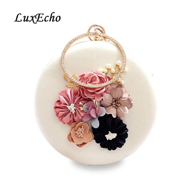 Round Evening bags Flower Ring handle bags Day Clutches Bride wedding party purse Luxury shoulder bags Casual Clutch