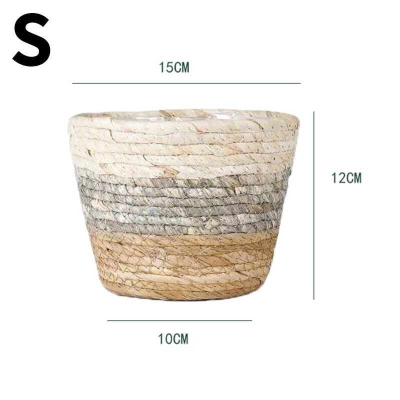 Rieten Mand Nordic Home Decor Hand Geweven Plant Bloempot Rotan Zeegras Bureau Opslag Mand Organizer Woonkamer Accessoire: S