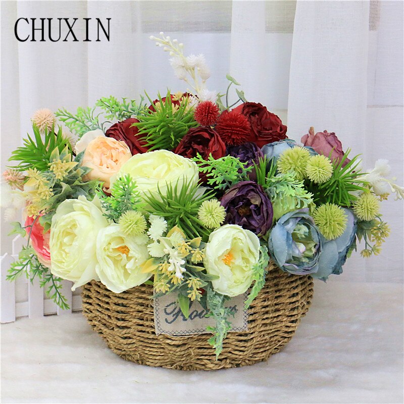 High-grade artificial flower European Bridal bouquet Rose plants home decoration wedding props ranunculus flower Girlfriend
