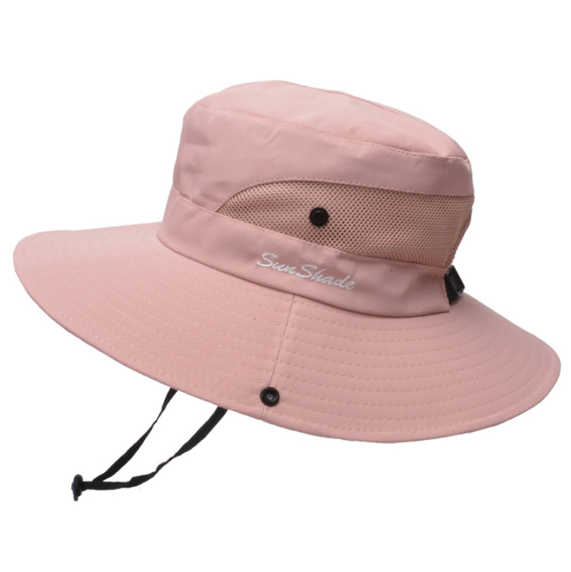 Cappello di pesca Del Sole Protezione UV UPF 50 + Cappello Del Sole Della Benna di Estate Delle Donne Degli Uomini di Grandi Dimensioni A Tesa Larga Bob Escursioni All'aperto cappello con Tracolla A Catena: Pure Pink