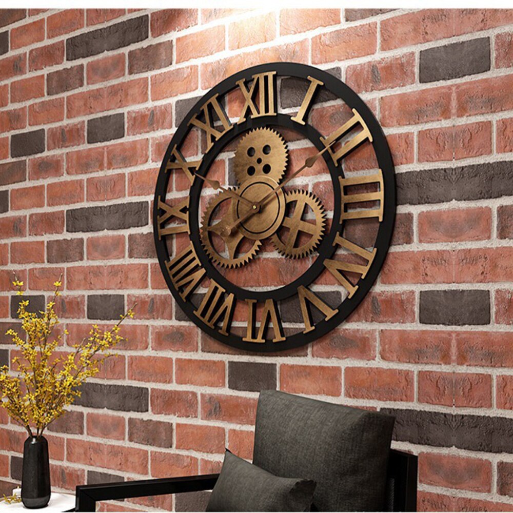 Industrial Gear Wall Clock Decorative Wall Clock Industrial Style Wall Clock (30cm Golden Shipment without Battery)