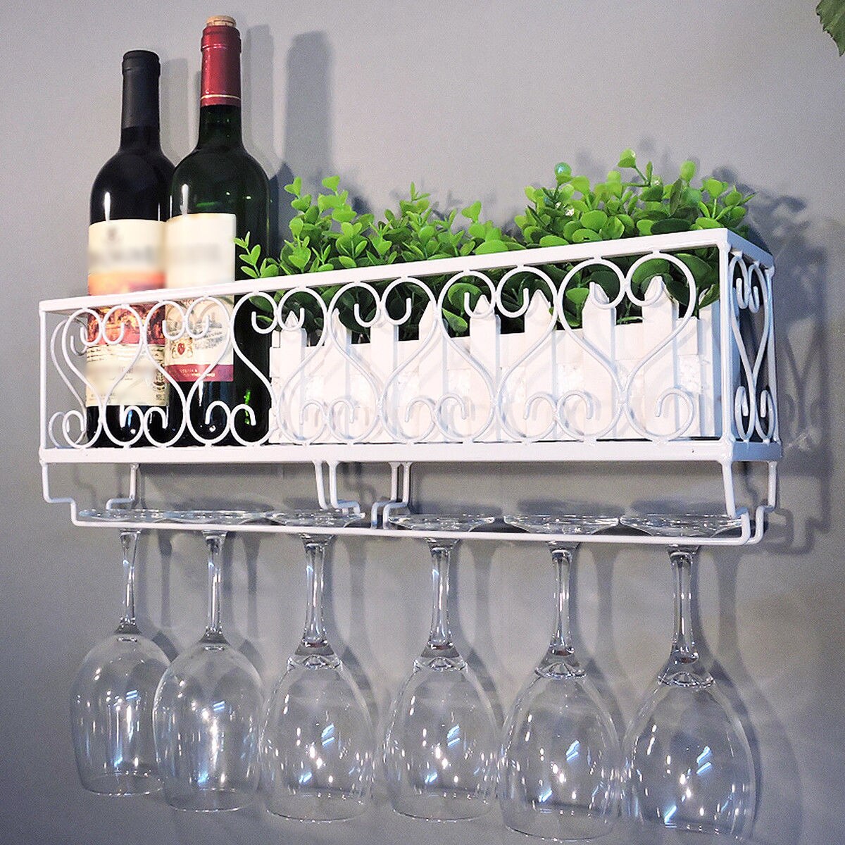 1pc vinhylle kopp glassholder vise bar hylle veggmontert flaske champagne glass henger holder bar arrangør til kjøkken: Hvit
