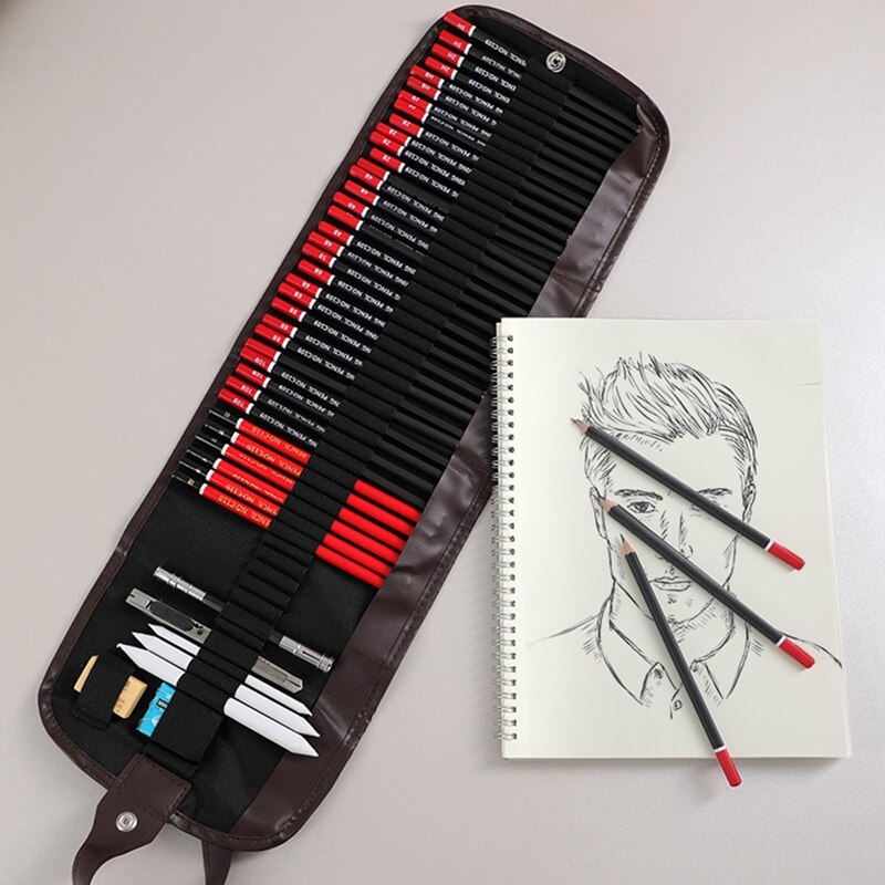 Juego de lápices de dibujo de 45 Uds., Kit de dibujo de lápices de madera, bolsas de lápices para pintor, suministros de arte para estudiantes