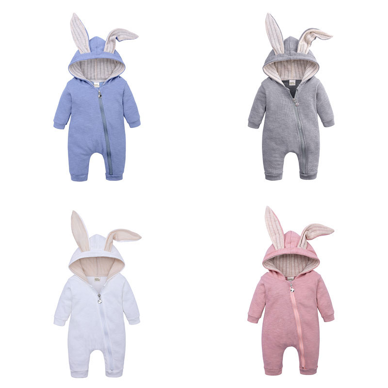 Elvesnest Baby Romper Cartoon Bunny Baby Meisje Kleding Katoen Lange Mouwen Rits Hoodie Pasgeboren Jongens Rompertjes 1-24 Maanden