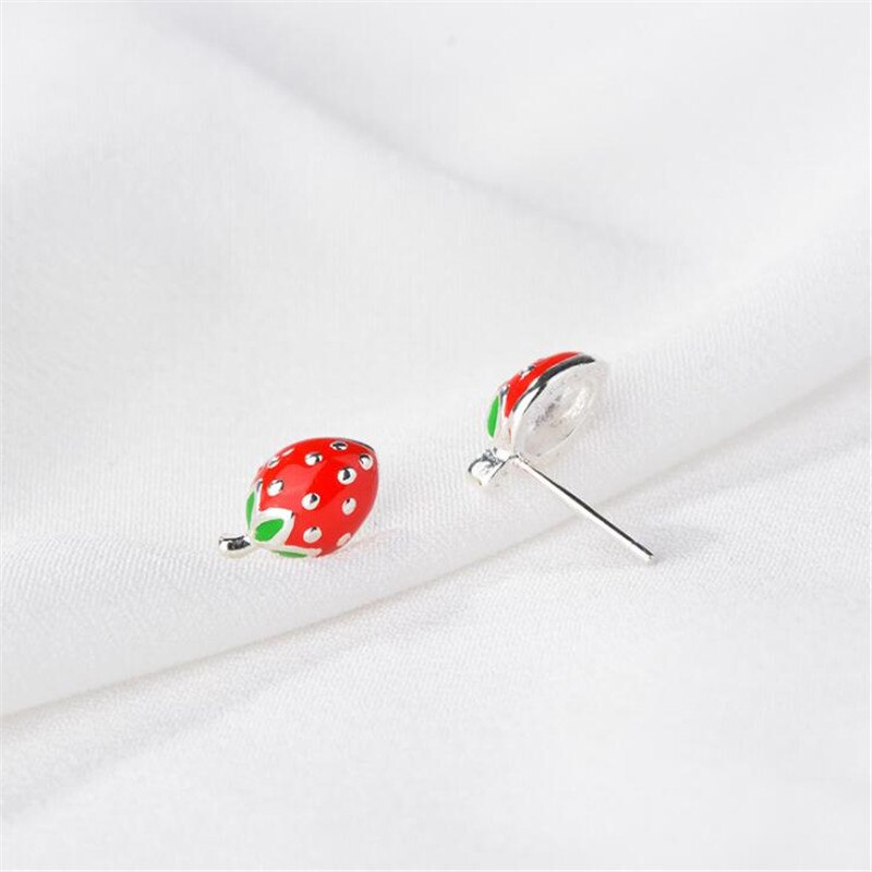 exquis mignon fraise Fruit 925 en argent Sterling plaqué époxy plante populaire femmes boucles d'oreilles SE784