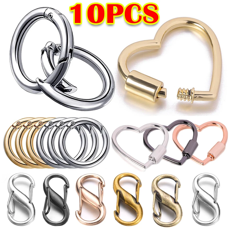 Fermoirs à ressort en métal, anneau torique, mousqueton ouvrable, porte-clés, anneaux, Clips de sac, crochet, chaîne de chien, connecteur de boucles pour bijoux à faire soi-même